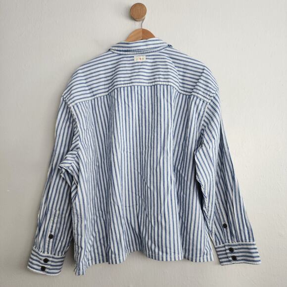 NEW J. Crew Cargo Button Up Shirt Blue White Stripe - Picture 13 of 13